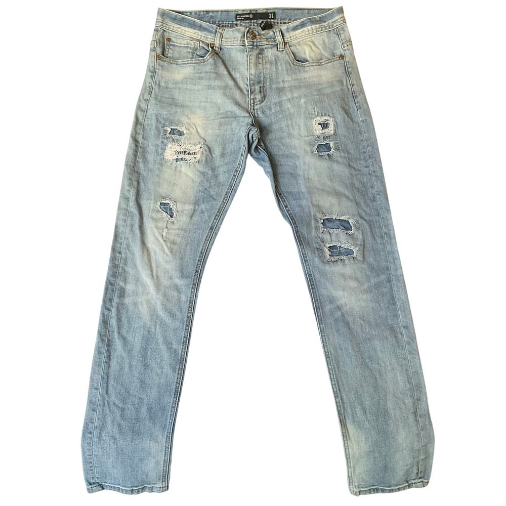 Nineteen Men Skinny Straight Jeans size 32 Blue Mid Rise Frayed Boot Cut